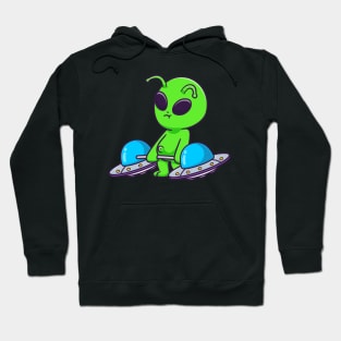 Cute Alien Lifting Ufo Barbell Cartoon Hoodie